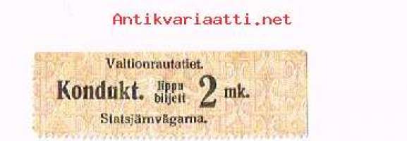 Konduktoori lippu 2 mk. Valtionrautatiet  junalippu