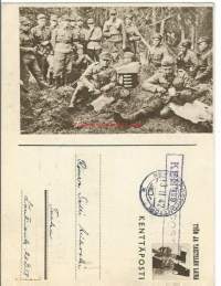 Käskynjako maastossa  - sotilaspostikortti   kulkenut 1942  Kenttäpostia