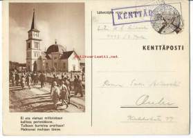 Koti, kirkko ja isänmaa  - sotilaspostikortti   kulkenut 1940  Kenttäpostia