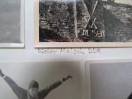 Mäkihyppykilpailut Saksassa 1960 (Oberwiesenthal, Salchsen?) -valokuvasarja, kuvissa nimettynä Werner Lessez,Helmut Reckvogel, Dieter Malsch, Ossi Laaksone, L.T.