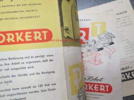 Porkert / Robot-Porkert E 20 Kotitalouskone - Motokov-tehtaan valmistama yleiskone -käyttöohjekirja (suomenkielinen), myntiesitteet saksaksi ja suomeklsi