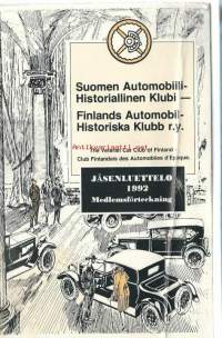 Suomen automobiilihistoriallinen klubi, Jäsenluettelo 1992
