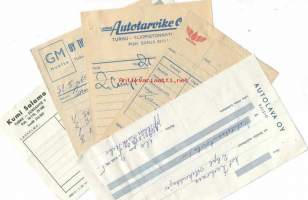 Auto aiheisia kuitteja 1960- luku  5 eril -firmalomake