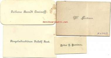 Friherre Berndt Aminoff, Arthur V Penttinen, Fängelsedirektören Fridolf Fant ja W Laitinen - 1800-luvunkäyntikortti 4 kpl