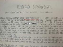 Uusi Suomi Uutiskatsaus nr 1, 15.3.1956 -Yleislakon 1956 aikainen lehti