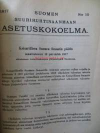 Suomen Suuriruhtinaanmaan Asetuskokoelma vuodelta 1917. Numerot 1-130. Asetus-Kokoelma