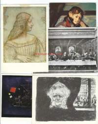 Paul Klee, E Munch, Gezanne, da Vinci Maailmantaiteen mestareita postikortteilla - taidepostikortti 5 kpl