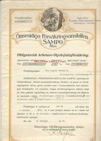Ömsesidiga Försäkringsbolag Sampo Åbo , Obligatorisk Arbetare - Olycksfallaförsäkrings  1931- vakuutuskirja