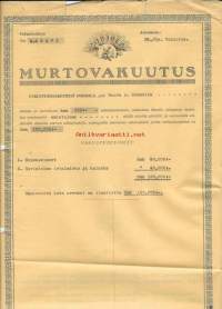 Vakuutusosakeyhtiö Pohjola, Murtovakuutus, hopeaesineet 1933 - vakuutuskirja