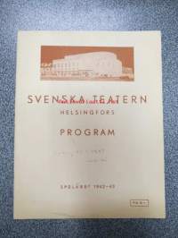 Svenska Teatern Helsingfors program spelåret 1942-44 &quot;Gudarna le (Jupiter laughs)&quot; av A.J. Cronin, regi Mia Backman -käsiohjelma