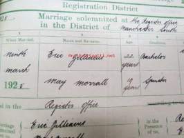 Eric Zilliacus &amp; Mary Morrall - Certified Copy of an Entry of Marriage - Pursuant to the Marriage, Manchester south - Marriage solemnized at the Register