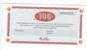 Lahjakortti 100 mk specimen - tilapäinen maksuväline