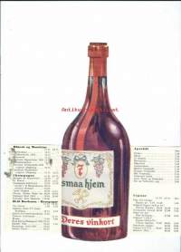 Deres Vinkort - Z smaa Bjem - viinilista  pullo/lasi - hinnasto 24x21 cm taitettu 3-osaan
