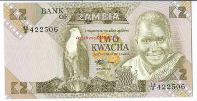 Sambia (Zambia) 2 Kwacha   1980-88  seteli  / Sambian tasavalta  on sisämaavaltio eteläisessä Afrikassa.