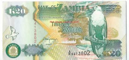 Sambia (Zambia) 20 Kwacha   1992  seteli  / Sambian tasavalta  on sisämaavaltio eteläisessä Afrikassa.