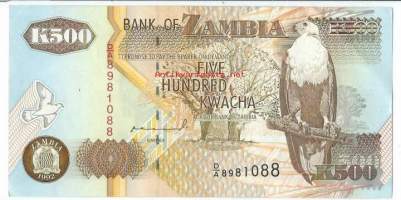 Sambia (Zambia)  500 Kwacha   1992  seteli  / Sambian tasavalta  on sisämaavaltio eteläisessä Afrikassa.