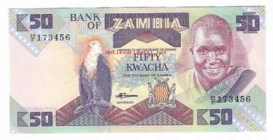 Sambia (Zambia) 50 Kwacha  1986-88  seteli  / Sambian tasavalta  on sisämaavaltio eteläisessä Afrikassa.