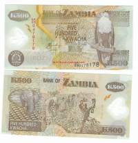 Sambia (Zambia) 500 Kwacha   2008  seteli  / Sambian tasavalta  on sisämaavaltio eteläisessä Afrikassa.