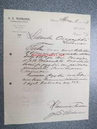 J.F. Vanhanen - Kangaskauppa, Viipuri, 18.11.1907 -asiakirja