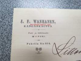 J.F. Vanhanen - Kangaskauppa, Viipuri, 18.11.1907 -asiakirja