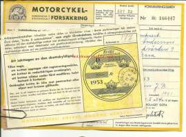 Autoveromerkki 1953 ja autovakuutuskirja Ruotsi