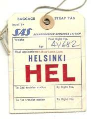 SAS Stockholm - Helsinki 1959 matkatavara  - osoitelappu 1915 / Baggage Strap tag