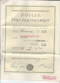 Ömsesidiga Livförsäkrimgsbolaget Pohja 1946 Försäkringsbrev  - vakuutuskirja