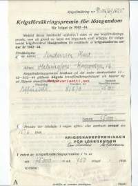 Krigsförsäkriing / Krigsförsäkringspremie för lösegendom för kriget 1942-44 - firmalomake