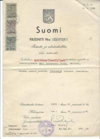 Patentti asiakirja &quot; Pölynimijä&quot; 1953