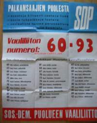 SDP vaalijuliste  - juliste 75x60 cm taitettu kirjekokoon