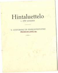 V. Stenbergin Harjasitomo Urjala 1930 Hintaluettelo