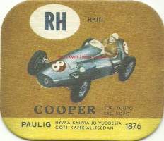 Cooper  - autokortti, keräilykuva, kahvipakettikuva  - uusintapainos / Vuonna 2014 Pauligin Juhla Mokka täytti 85 v ja julkaisi suosituista autokorteista