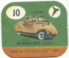 Messerscmitt  - autokortti, keräilykuva, kahvipakettikuva  - uusintapainos / Vuonna 2014 Pauligin Juhla Mokka täytti 85 v ja julkaisi suosituista autokorteista