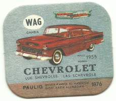 Chevrolet m 1955  - autokortti, keräilykuva, kahvipakettikuva  - uusintapainos / Vuonna 2014 Pauligin Juhla Mokka täytti 85 v ja julkaisi suosituista