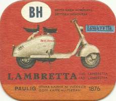 Lambretta  - autokortti, keräilykuva, kahvipakettikuva  - uusintapainos / Vuonna 2014 Pauligin Juhla Mokka täytti 85 v ja julkaisi suosituista autokorteista