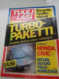 Tuulilasi 1984 nr 1 Koeajo Honda Civic, Turbo -paketti (19 sivua), Escort huolto-ohjeet, ym.