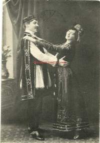 Glada änkan Dagmar Edelberg ja Adolf Niska valokuva - postikortti kulkenut 1908 merkki pois