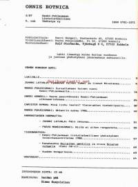 Ornis Botnica 3/1987. Lintutieteellinen julkaisu.  Keski-Pohjanmaan Lintutieteellinen yhdistys