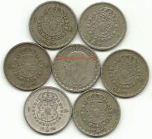 Ruotsi 1 kr  hopeaa  Gustav VTyp B silver 1942-50 -  kolikko  7 kpl paino yht 52,5  g 800/100