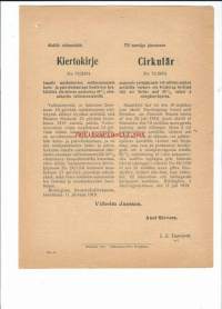 Kierokirje nr 75/2474  vuonna 1919  .. lomalle matkustavien sotilassairaalan henkilökunnan alennuksista Valtionrautateillä ...