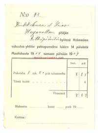 Harjavallan pitäjän kirkkoherra Leinon paloapumaksu 1909
