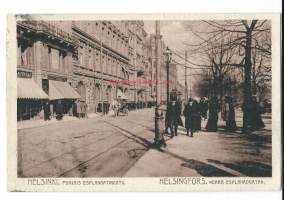 Helsinki Pohj. Esplanaatinkatu  - paikkakuntapostikortti kulk 1908  merkki pois