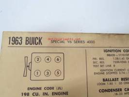 Buick Special V6 Series 4000 1963 Data sheet / Sun Electric Corporation -säätöarvot taulukko