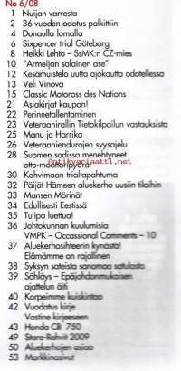 Huimapyörä 6/2008. Veteraanimoottoripyöräklubin jäsenlehti.  Katso sisällysluettelo kuvasta.