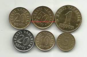 Eesti  1 krooni ja 50,20,20,10,5 centi  2000-luku kolikko