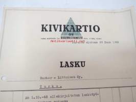 Kivikartio Oy Rakennustoimisto, Turku, 25.8.1949 -asiakirja (lasku) liitteineen