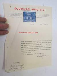 Kouvolan Auto Oy, Kouvola, 30.9.1938 -asiakirja, valtakirja Chevrolet kuorma-auton myyntiä varten, allekirjoitus Arvo Raja