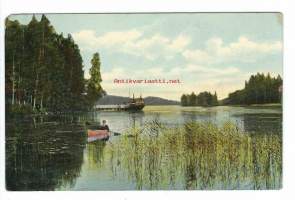 Saimaan kanava Rättijärvi   - laivapostikortti postikortti kulkenut 1913 merkki pois