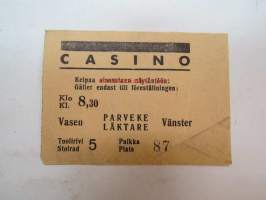 Casino -elokuvateatterin pääsylippu 1940-luvulta