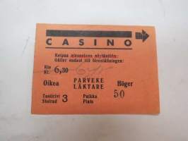 Casino 11.2.1943 -elokuvateatterin pääsylippu